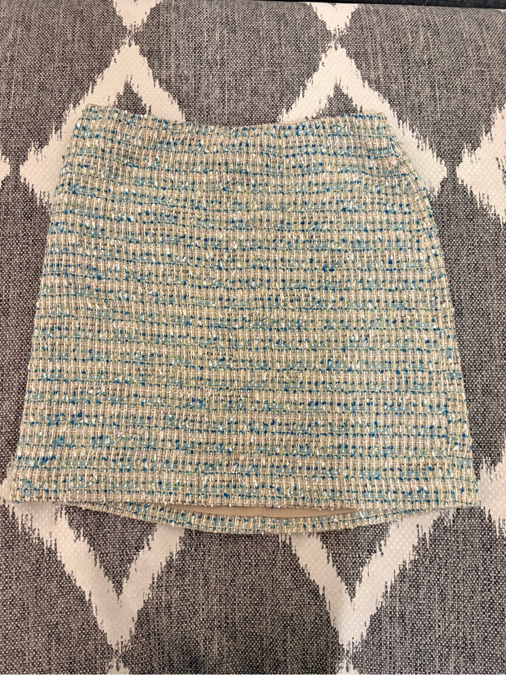 Ann Taylor Blue and Cream Tweed Mini Skirt